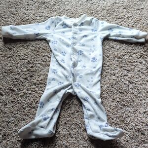 Cozy White and Blue Paw Print Kids One Piece